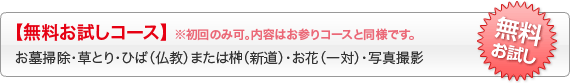 【無料お試しコース】お墓掃除・草とり・お線香・お花(一対)・写真撮影